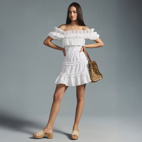 Love The Label Dresses & Skirts - Love The Label | White Cotton Tiered Ruffle Mini Dress | L | Minor Flaws